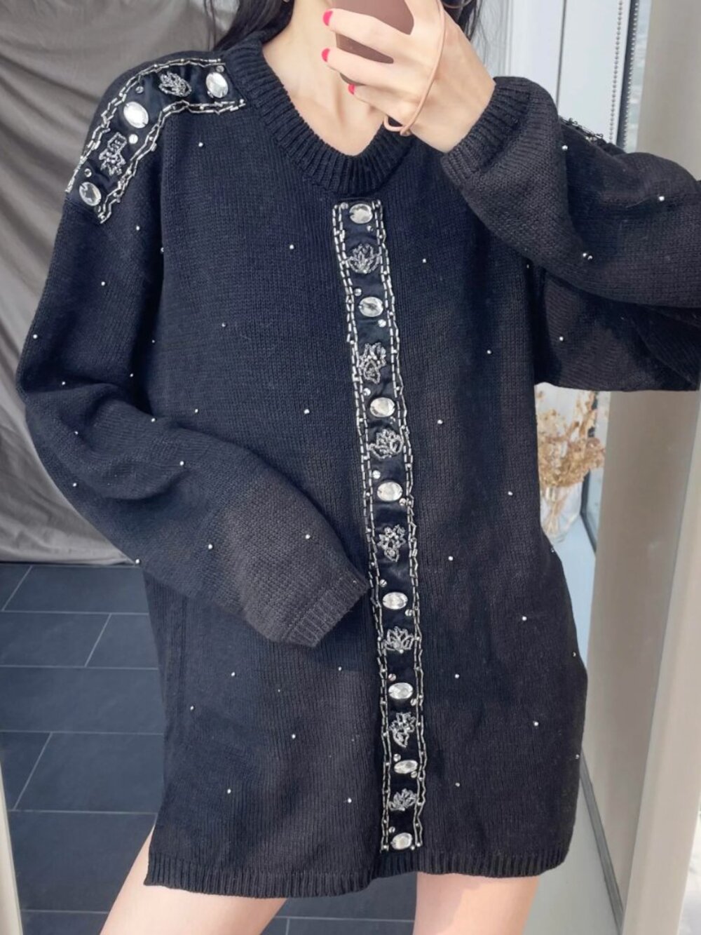Festive Sequin Beaded Sweater. Christmas Sweater
